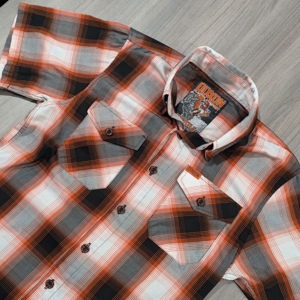 Dixxon Men's Throttle Bamboo Short Sleeve  Plaid Orange Black Size S